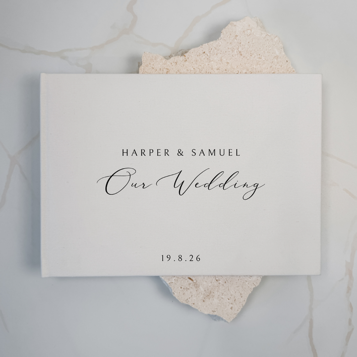 Personalised wedding guest book linen cover