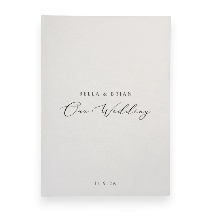 Personalised wedding guest book linen cover