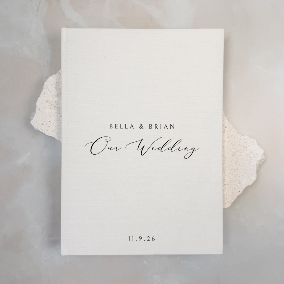 Personalised wedding guest book linen cover