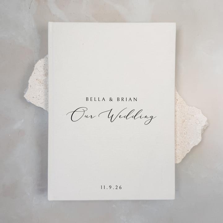 Personalised wedding guest book linen cover