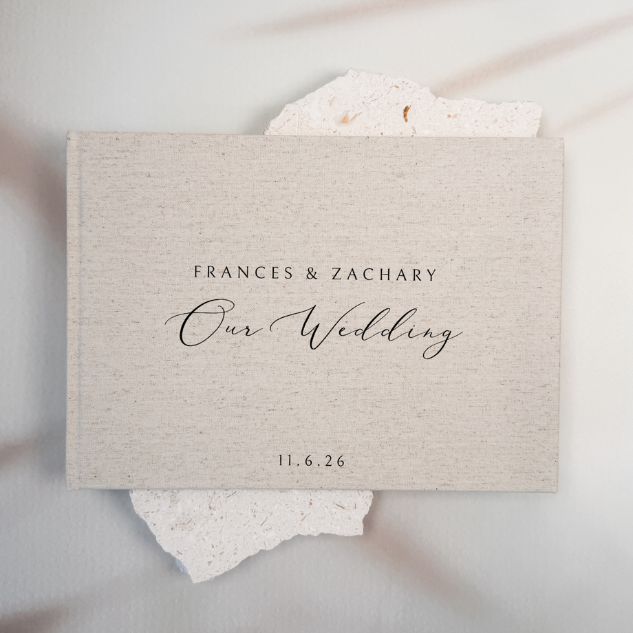 Personalised wedding guest book linen cover