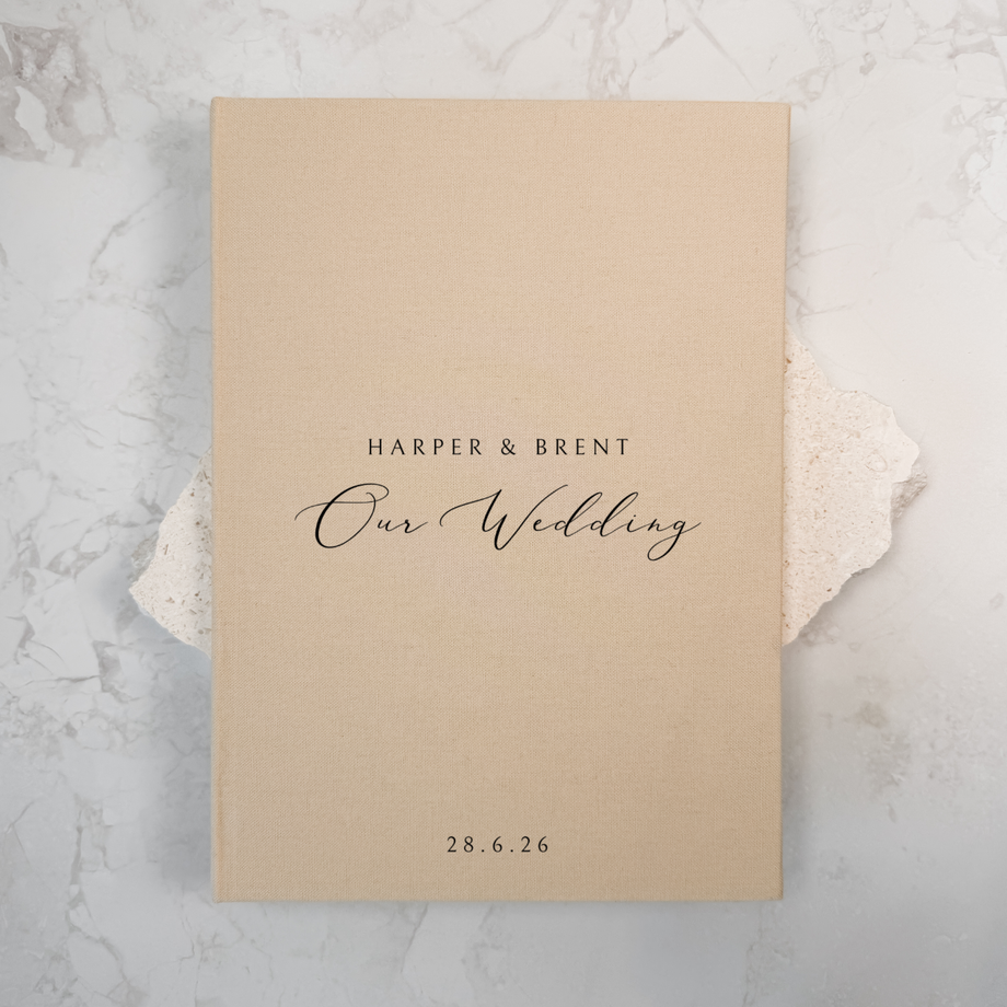 Personalised wedding guest book linen cover