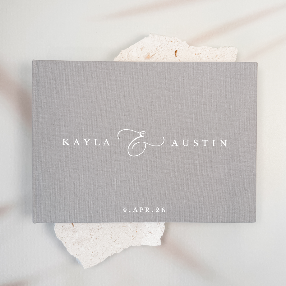 Grey linen wedding guest book
