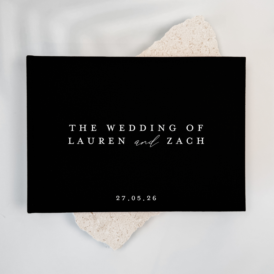 Black linen wedding guest book