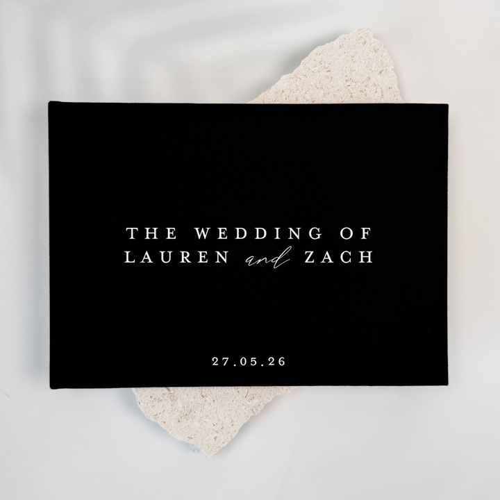 Black linen wedding guest book
