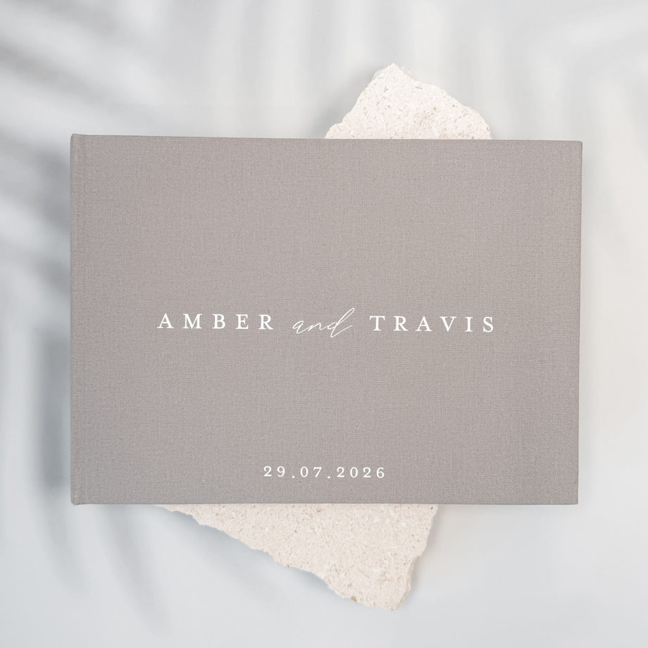 Personalised wedding guest book linen cover
