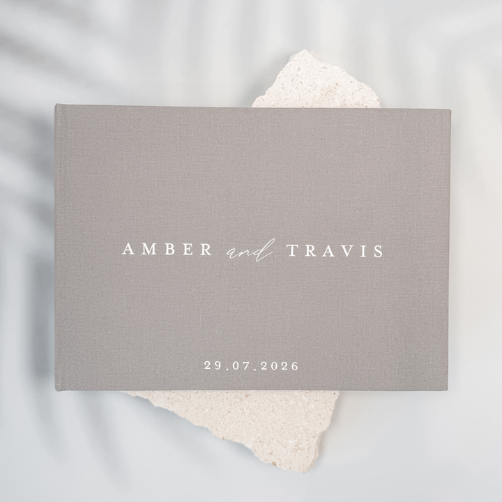 Personalised wedding guest book linen cover