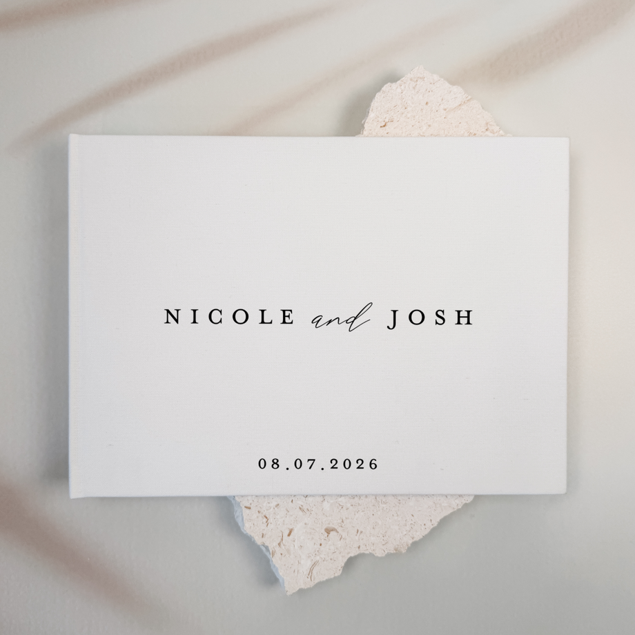 Personalised wedding guest book linen cover