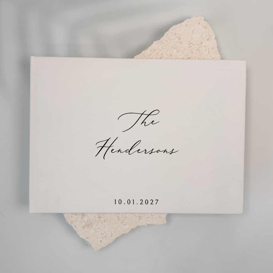 Personalised wedding guest book linen cover