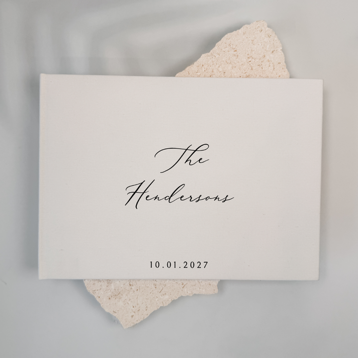 Personalised wedding guest book linen cover