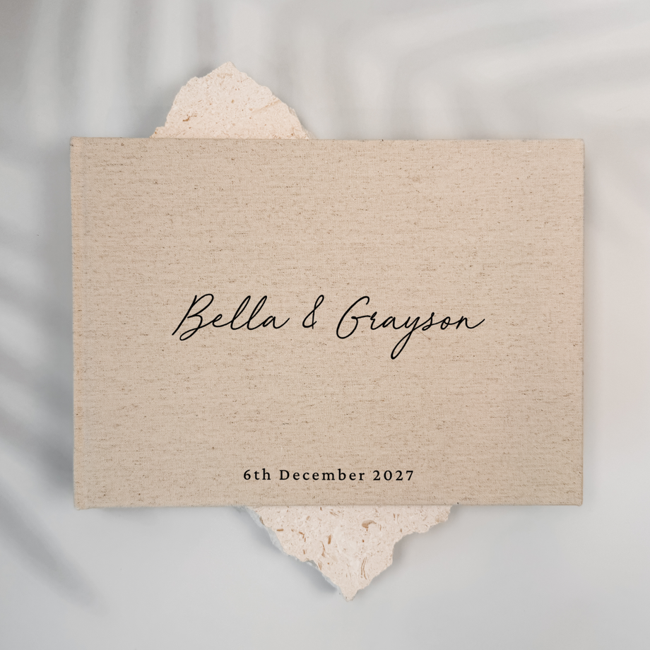 Personalised wedding guest book linen cover