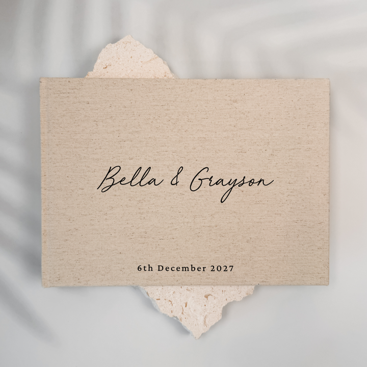Personalised wedding guest book linen cover