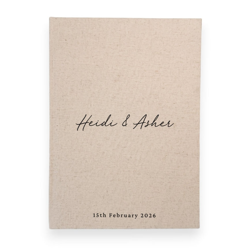 Personalised wedding guest book linen cover