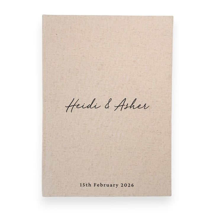 Personalised wedding guest book linen cover