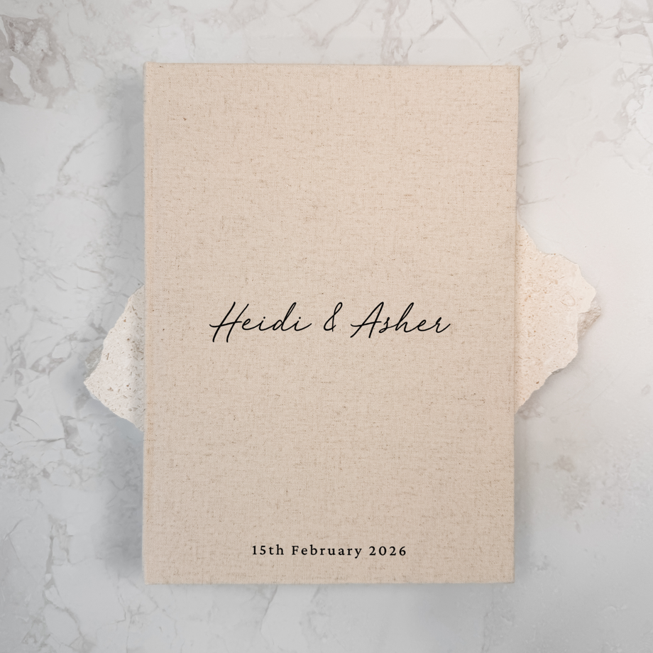 Personalised wedding guest book linen cover