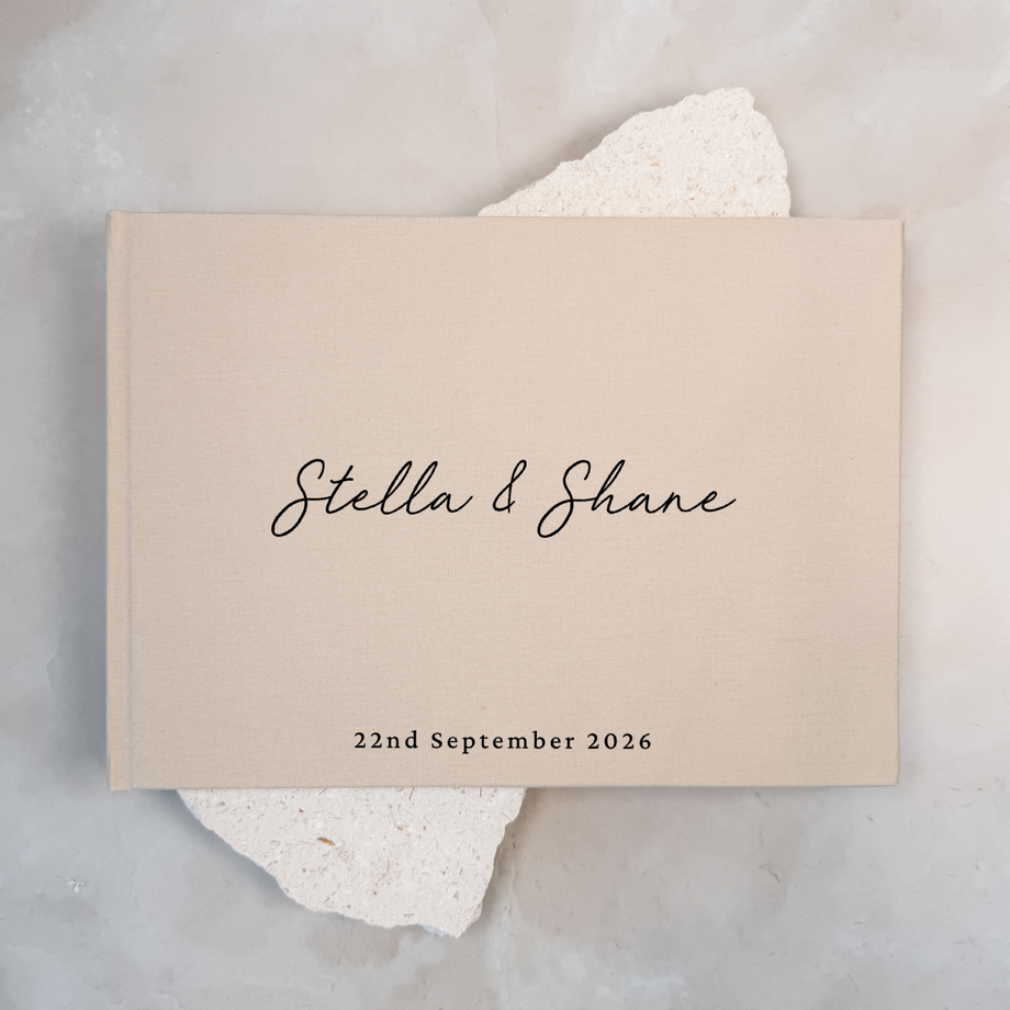 Personalised wedding guest book linen cover