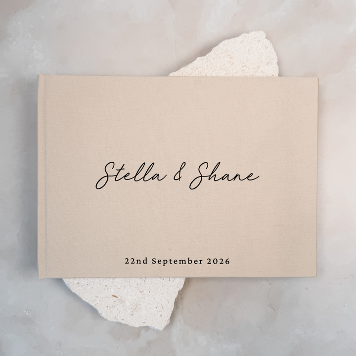 Personalised wedding guest book linen cover