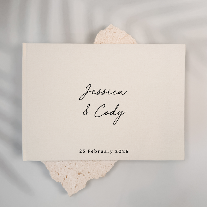 Personalised wedding guest book linen cover