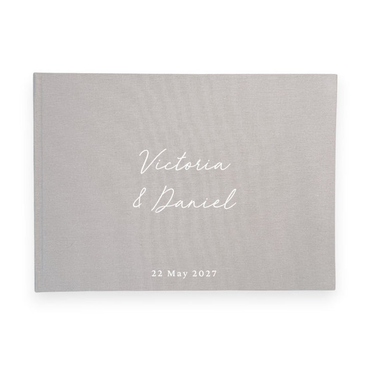 Grey linen wedding guest book