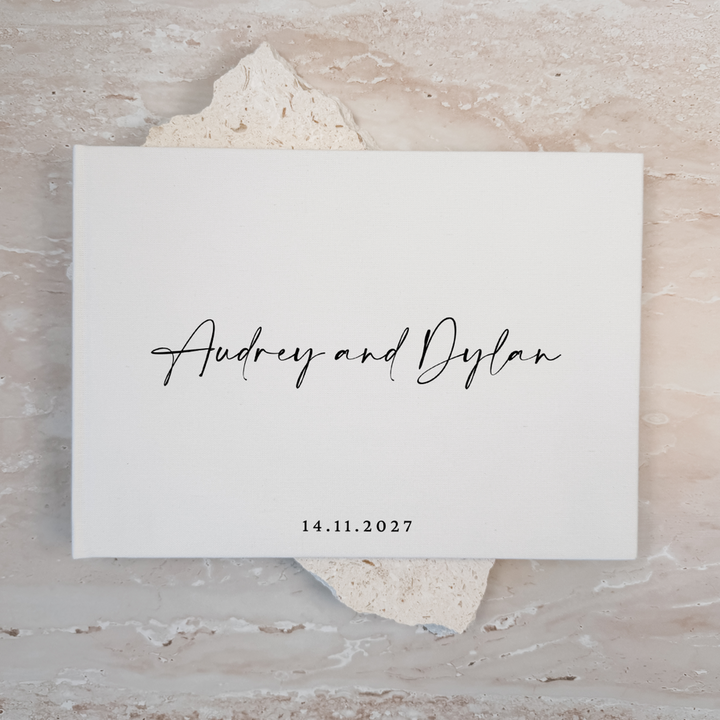 Personalised wedding guest book linen cover