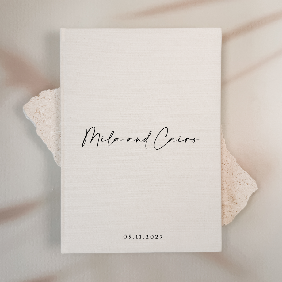 Beige personalised wedding guest book