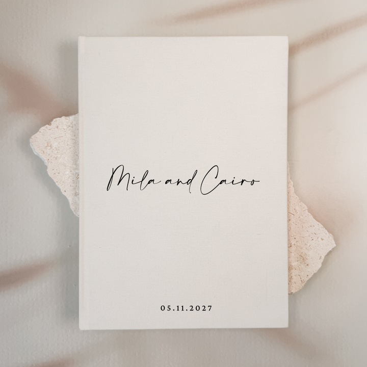 Beige personalised wedding guest book