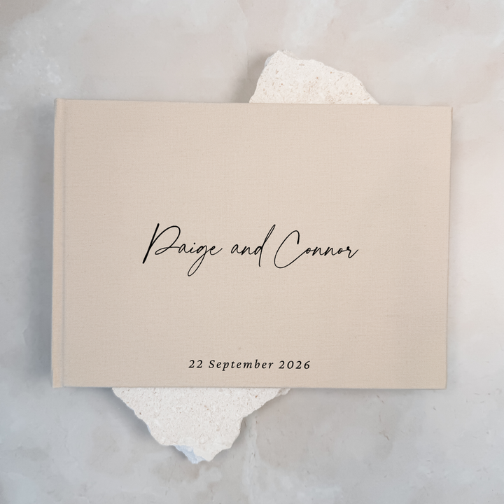 Personalised wedding guest book linen cover