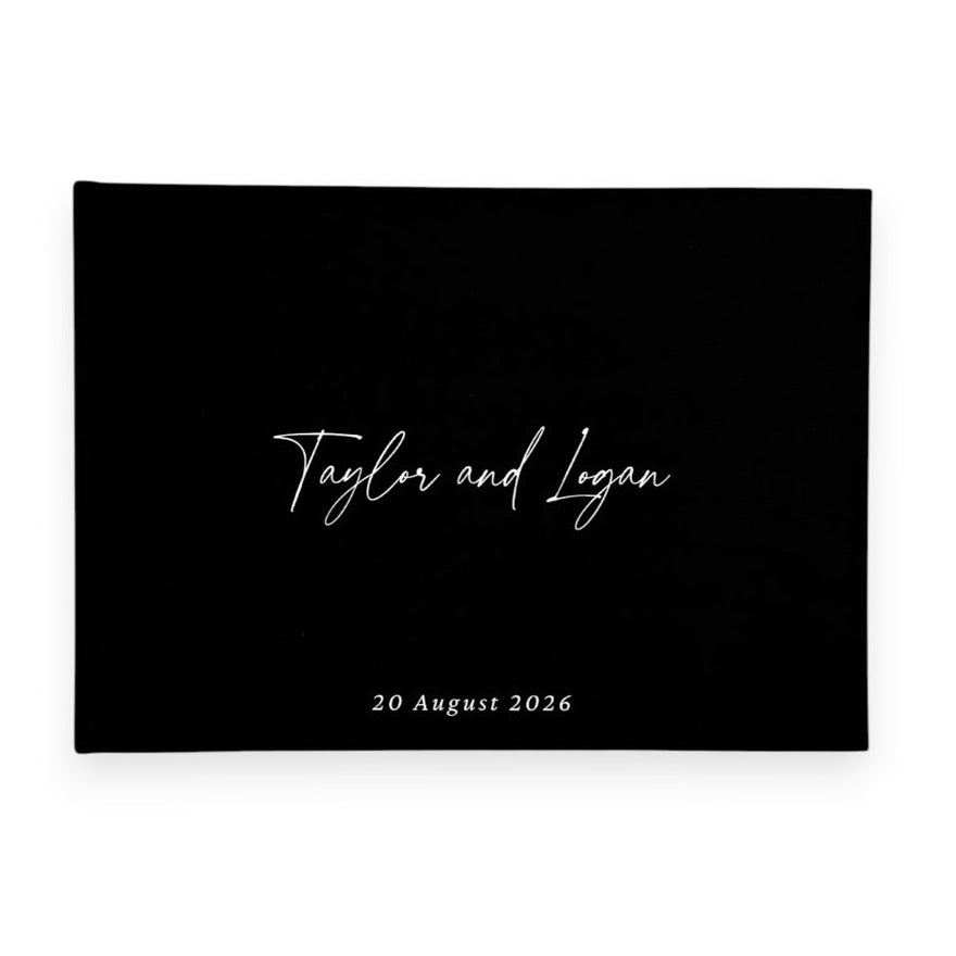 Black linen wedding guest book
