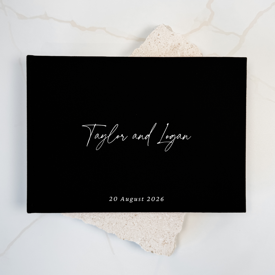 Black linen wedding guest book