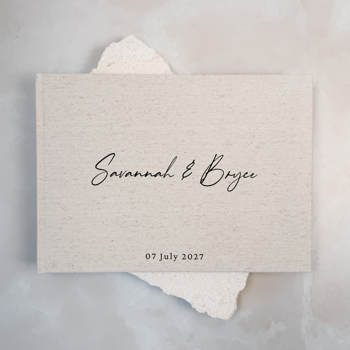 Personalised wedding guest book linen cover