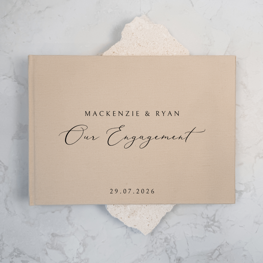Personalised engagement guest book linen cover