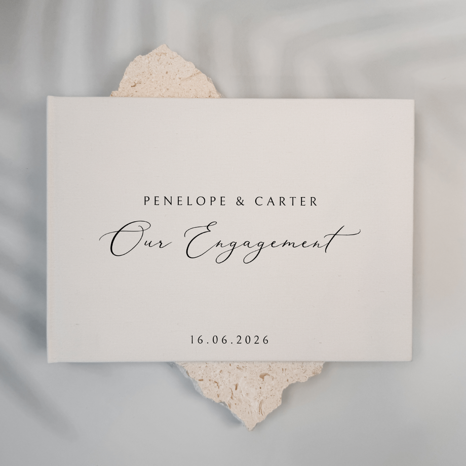 Personalised engagement guest book linen cover