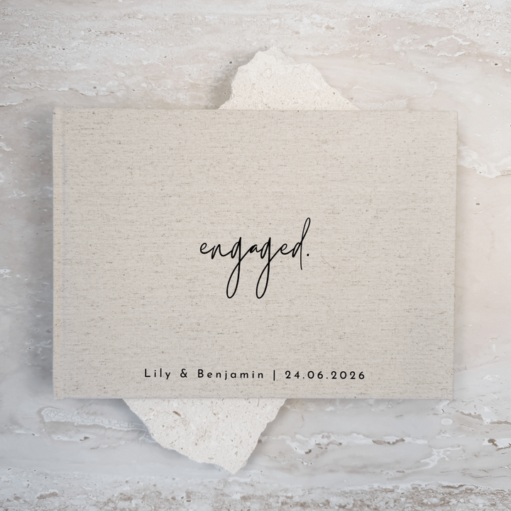 Personalised engagement guest book linen cover