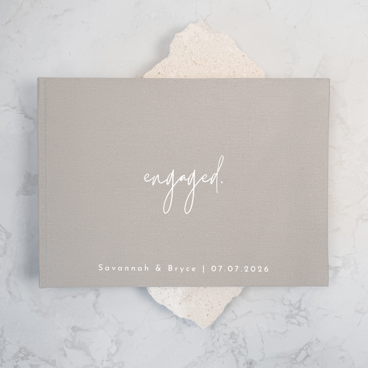 Personalised engagement guest book linen cover