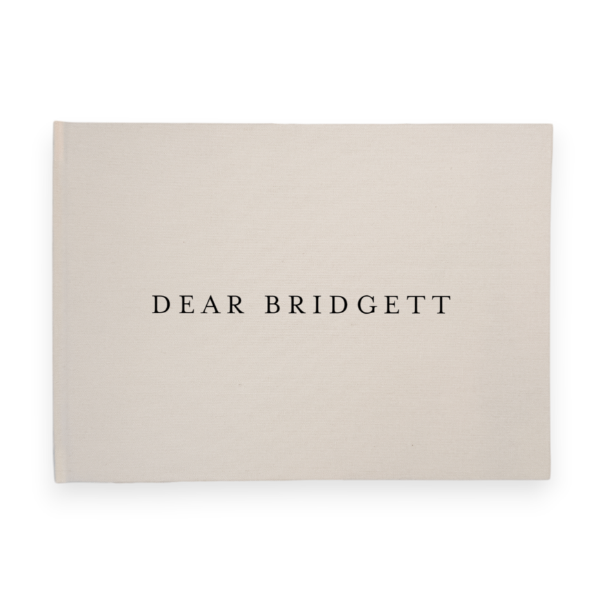 Ivory linen personalised wedding memory book, front cover close-up