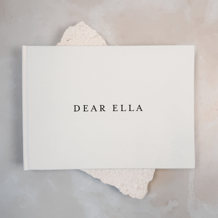 White linen personalised wedding memory book, landscape format