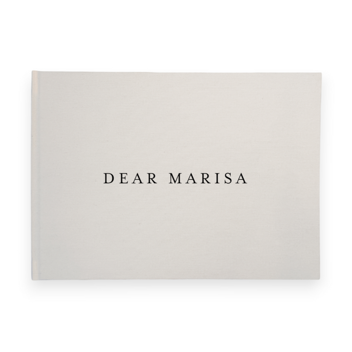 Ivory linen personalised wedding memory book, front cover close-up