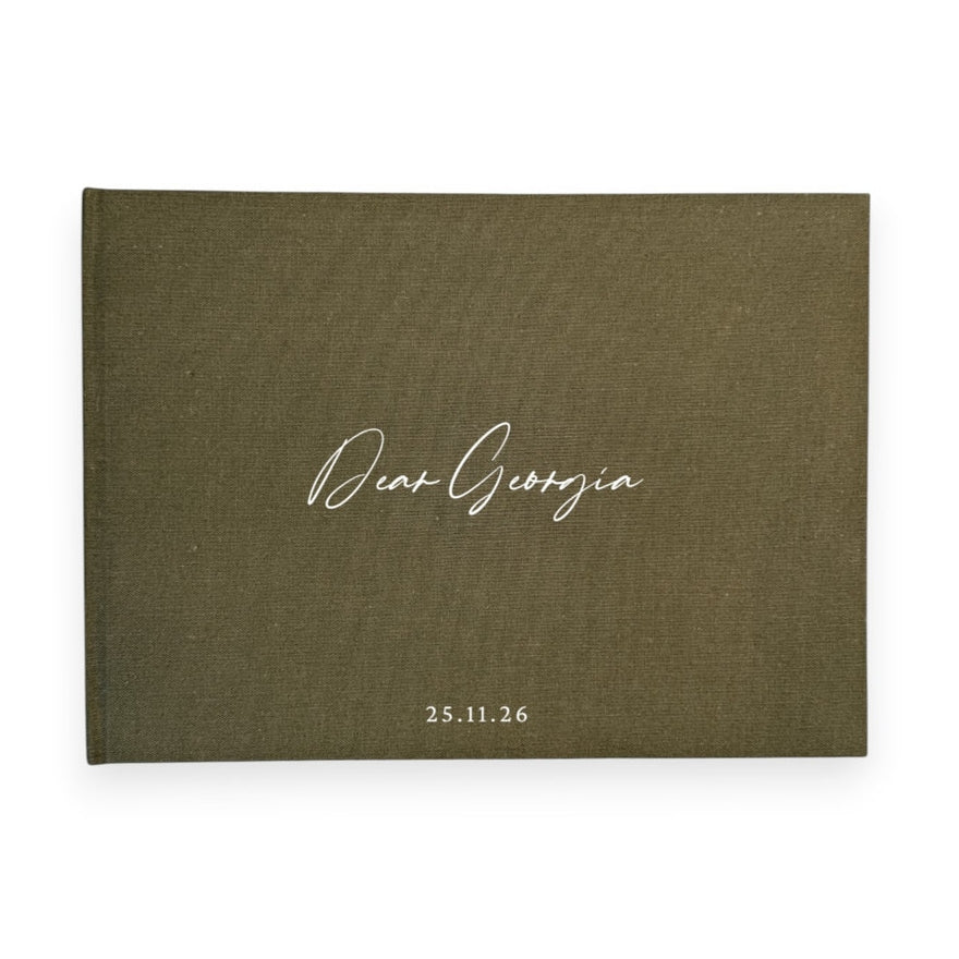 Moss green linen letters to the bride book