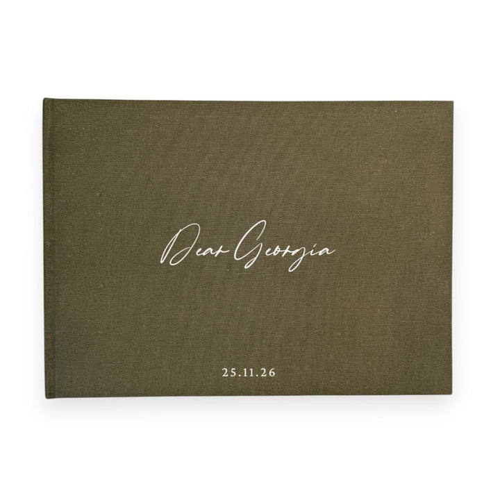 Moss green linen letters to the bride book