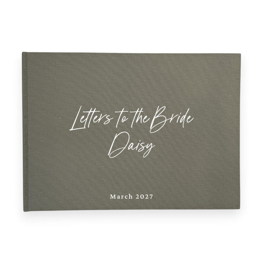Moss green linen letters to the bride book