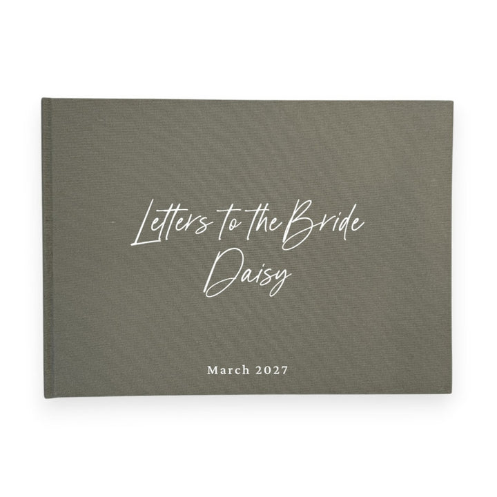 Moss green linen letters to the bride book