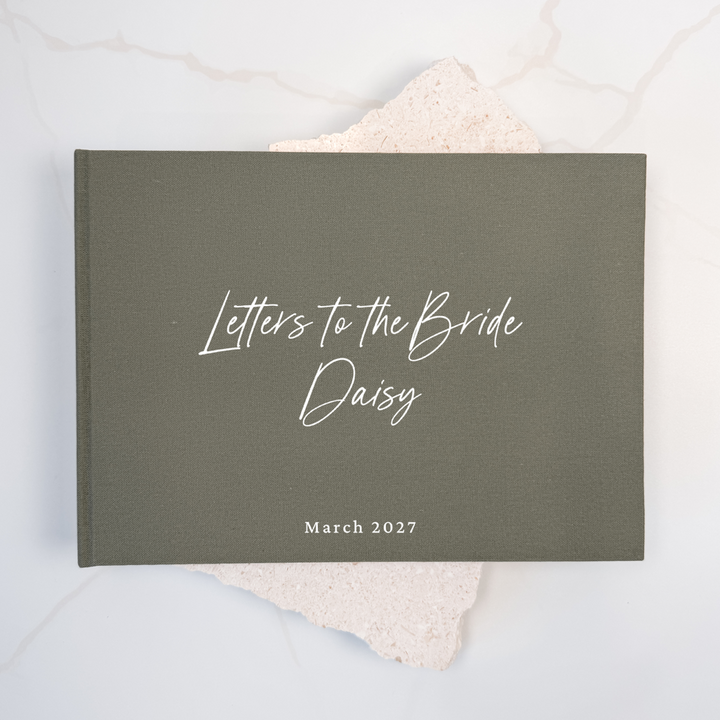 Moss green linen letters to the bride book