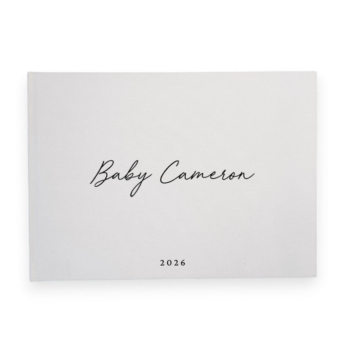 Personalised baby shower guest book linen cover
