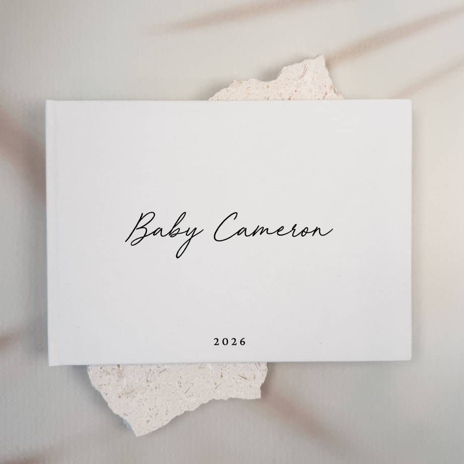 Personalised baby shower guest book linen cover