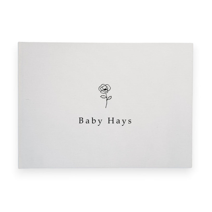 Personalised baby shower guest book linen cover