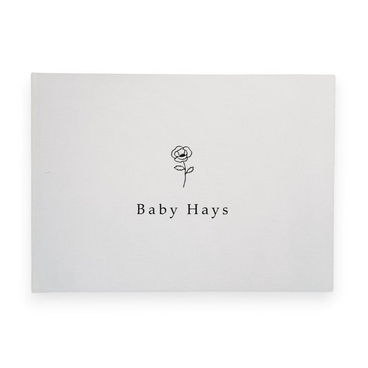Personalised baby shower guest book linen cover