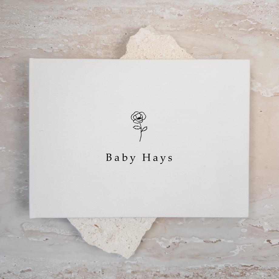 Personalised baby shower guest book linen cover