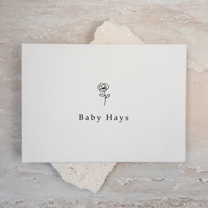Personalised baby shower guest book linen cover