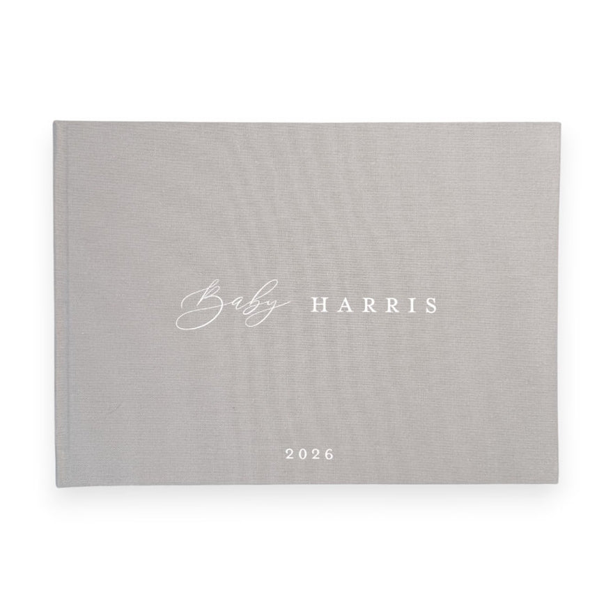 Grey linen baby shower guest book