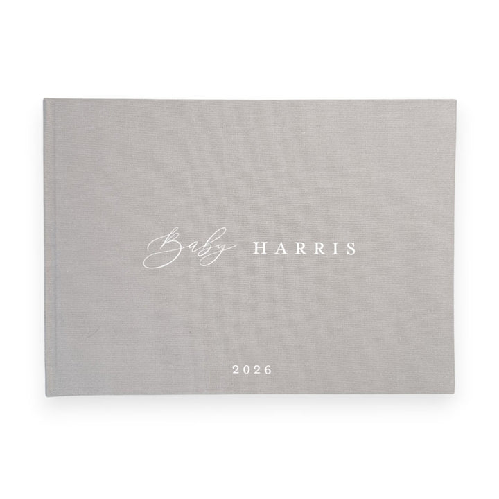 Grey linen baby shower guest book
